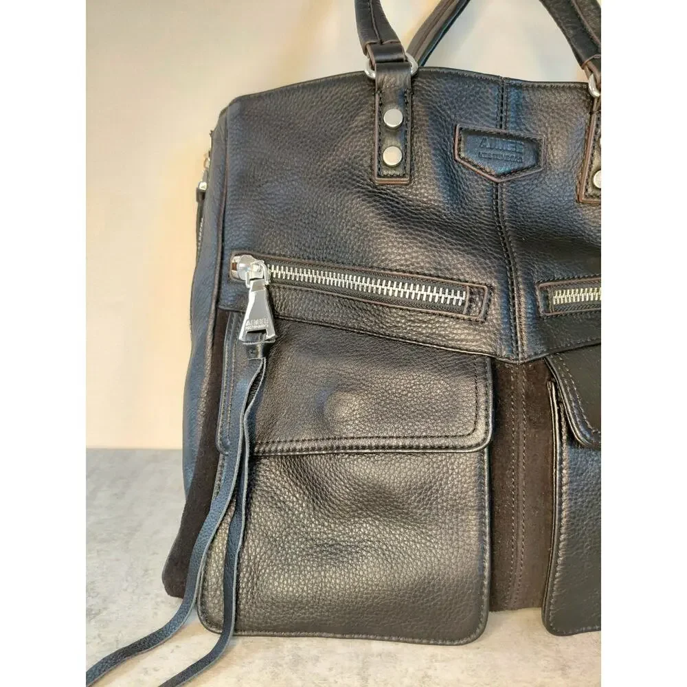 Aimee Kestenberg Road Trip Pebble Leather Convertible Satchel Black Moto Utility